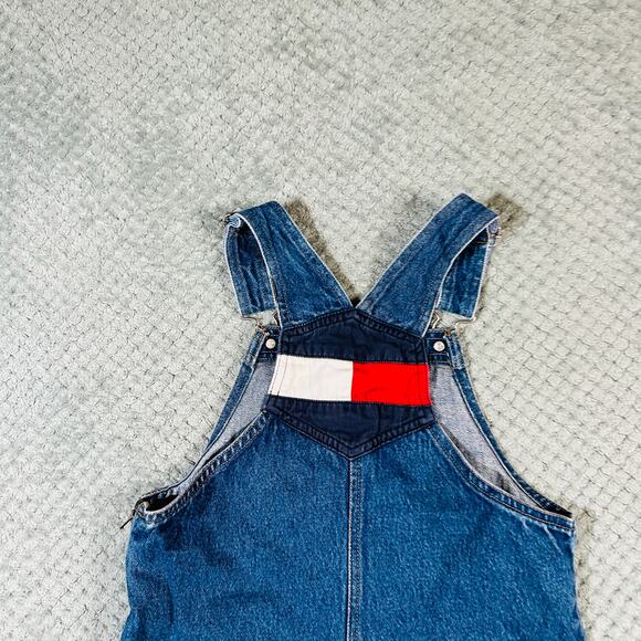 Vintage TOMMY HILFIGER Girls Blue Denim Overalls Dress Jean Flag Retro Girls M - Picture 4 of 6